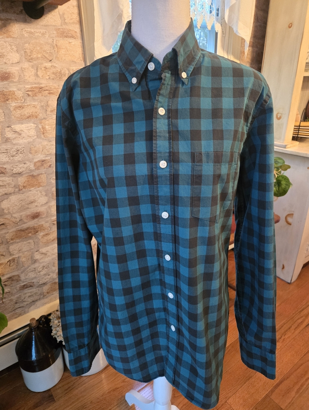 J. Crew Slim Green and Black Buffalo Plaid Shirt